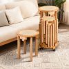 4/6 PCS Stackable Stools, Rubber Wood Stool with Rattan Woven Seat and Mobile Base, Stacking Side Stool for Dining Table, Walnut / Natural Wood
