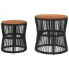 vidaXL Patio Side Tables 2 pcs with Wooden Top Beige Poly Rattan