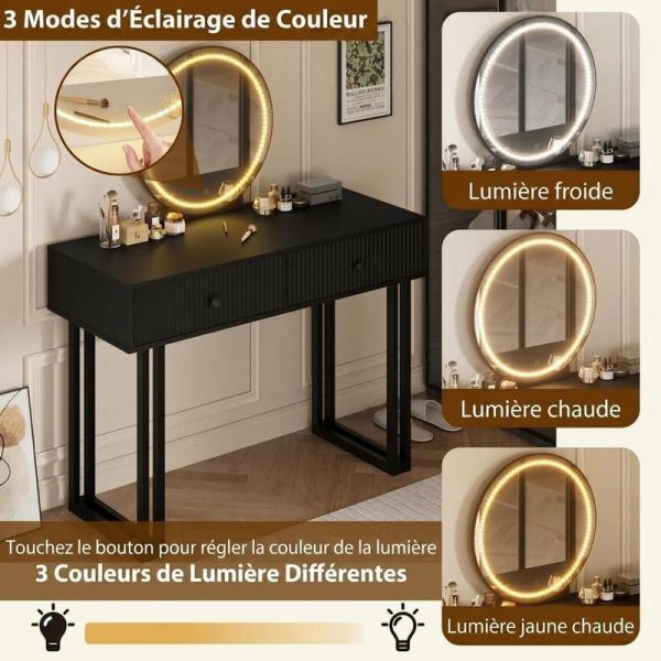 local-goods-image-79d97b16-efee47c2-5365-4faa-be52-164d8c83ee9b IDEALHOUSE Vanity Desk with Mirror and Lights, 49.2”H Makeup Vanity with 3 Color Lights and Adjustable Brightness, Bedroom Vanity Table with 2 Drawers, Black