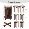 4/6 PCS Stackable Stools, Rubber Wood Stool with Rattan Woven Seat and Mobile Base, Stacking Side Stool for Dining Table, Walnut / Natural Wood