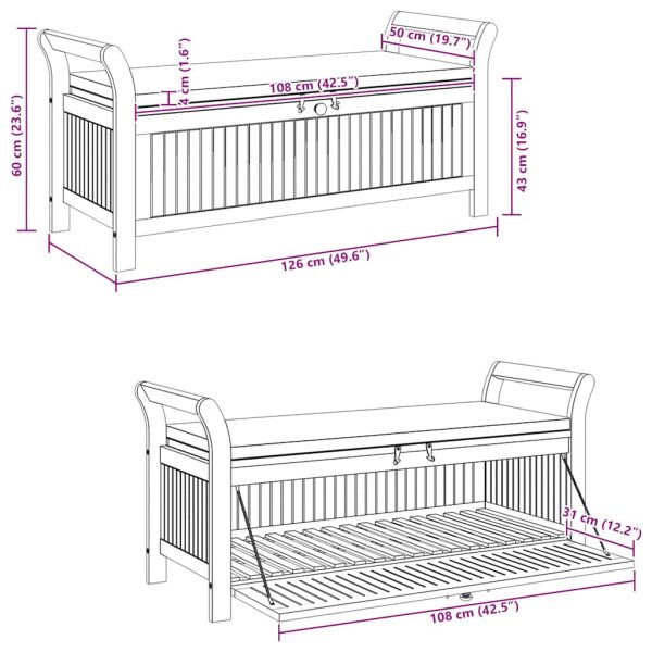 vidaXL Patio Storage Bench with Cushion Loveseat Outdoor Solid Wood Acacia