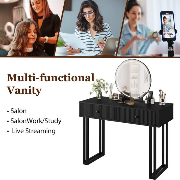 local-goods-image-80a7264d-ded04d34-dbca-48b2-85b3-0a7a1e7131c1 IDEALHOUSE Vanity Desk with Mirror and Lights, 49.2”H Makeup Vanity with 3 Color Lights and Adjustable Brightness, Bedroom Vanity Table with 2 Drawers, Black