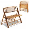 Handmade Bamboo Rattan Double Seat Folding Loveseat - Sturdy Portable Foldable Chair for Outdoor Patio Balcony Garden, Space-Saving Outdoor Leisure Chair
