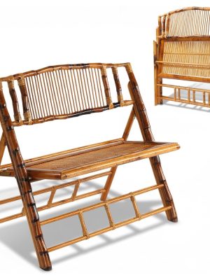 Handmade Bamboo Rattan Double Seat Folding Loveseat - Sturdy Portable Foldable Chair for Outdoor Patio Balcony Garden, Space-Saving Outdoor Leisure Chair