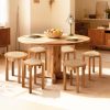 4/6 PCS Stackable Stools, Rubber Wood Stool with Rattan Woven Seat and Mobile Base, Stacking Side Stool for Dining Table, Walnut / Natural Wood