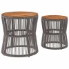vidaXL Patio Side Tables 2 pcs with Wooden Top Beige Poly Rattan