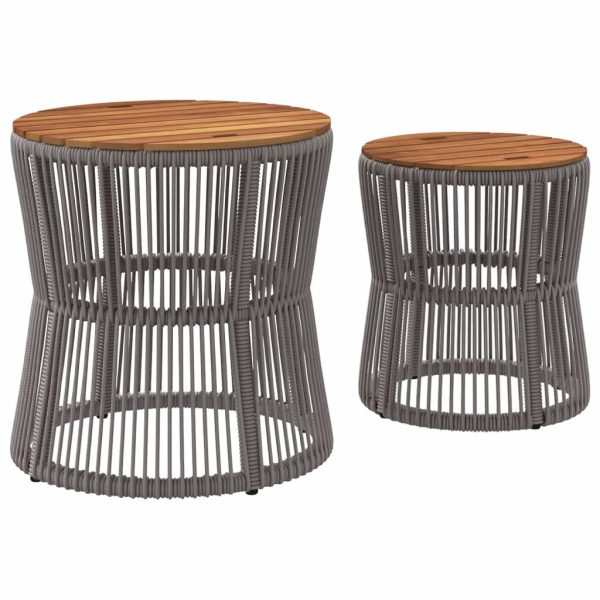 vidaXL Patio Side Tables 2 pcs with Wooden Top Beige Poly Rattan