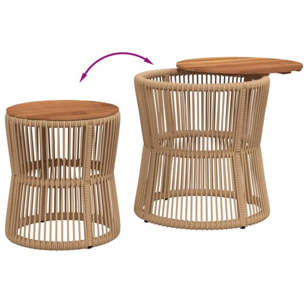 vidaXL Patio Side Tables 2 pcs with Wooden Top Beige Poly Rattan