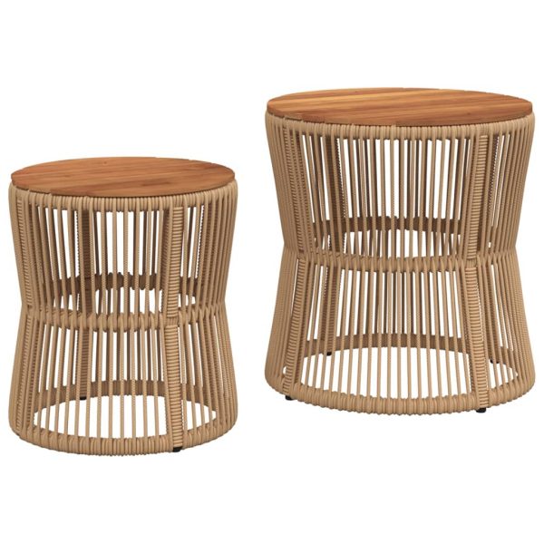 vidaXL Patio Side Tables 2 pcs with Wooden Top Beige Poly Rattan