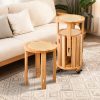4/6 PCS Stackable Stools, Rubber Wood Stool with Rattan Woven Seat and Mobile Base, Stacking Side Stool for Dining Table, Walnut / Natural Wood
