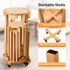 4/6 PCS Stackable Stools, Rubber Wood Stool with Rattan Woven Seat and Mobile Base, Stacking Side Stool for Dining Table, Walnut / Natural Wood