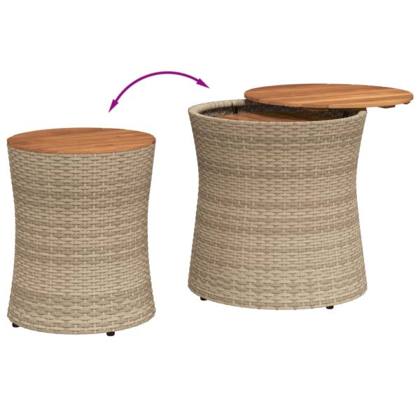 vidaXL Patio Side Tables 2 pcs with Wooden Top Beige Poly Rattan