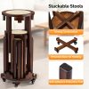 4/6 PCS Stackable Stools, Rubber Wood Stool with Rattan Woven Seat and Mobile Base, Stacking Side Stool for Dining Table, Walnut / Natural Wood