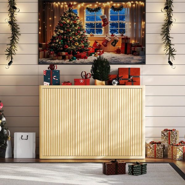 local-goods-image-a5518447-38c37a35-5e55-4082-a430-423559f29ee7 46.7" Sideboard Buffet Cabinet with Storage, Wooden Fluted Storage Cabinet Sideboard with Adjustable Shelves and 3 Doors, Wood Accent Credenza Coffee Bar Table for Kitchen Living Room- Natural
