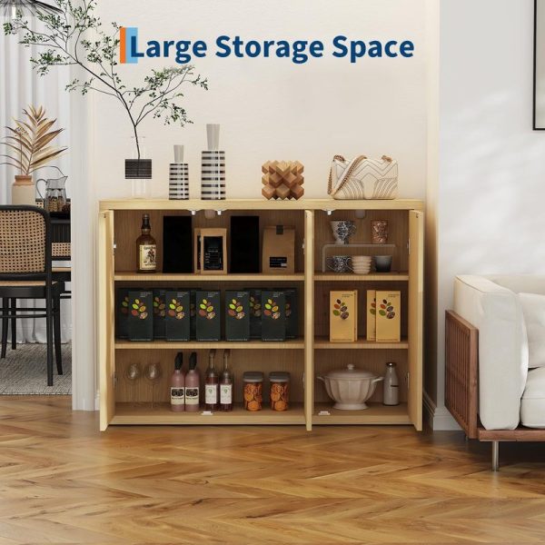 local-goods-image-a6b13cec-340dbade-7b42-4840-9479-ef8badfc2823 46.7" Sideboard Buffet Cabinet with Storage, Wooden Fluted Storage Cabinet Sideboard with Adjustable Shelves and 3 Doors, Wood Accent Credenza Coffee Bar Table for Kitchen Living Room- Natural