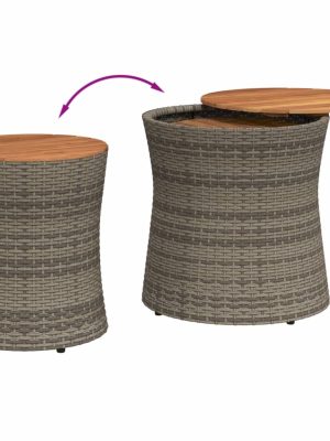 vidaXL Patio Side Tables 2 pcs with Wooden Top Beige Poly Rattan