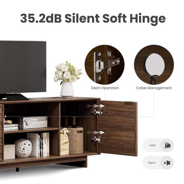 COLAMY TV Stand with Two Doors， Entertainment Center 59" with Adjustable Shelves and Storage， Mid-Century Modern TV Stand for 50/55/65 inch TV， Media Console Cabinet for Living Room， Bedroom Walnut