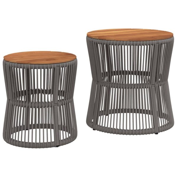 vidaXL Patio Side Tables 2 pcs with Wooden Top Beige Poly Rattan