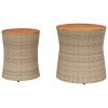 vidaXL Patio Side Tables 2 pcs with Wooden Top Beige Poly Rattan