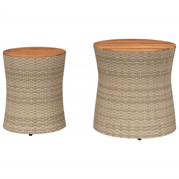 vidaXL Patio Side Tables 2 pcs with Wooden Top Beige Poly Rattan
