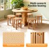 4/6 PCS Stackable Stools, Rubber Wood Stool with Rattan Woven Seat and Mobile Base, Stacking Side Stool for Dining Table, Walnut / Natural Wood