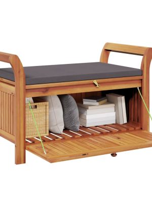 vidaXL Patio Storage Bench with Cushion Loveseat Outdoor Solid Wood Acacia
