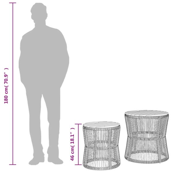 vidaXL Patio Side Tables 2 pcs with Wooden Top Beige Poly Rattan
