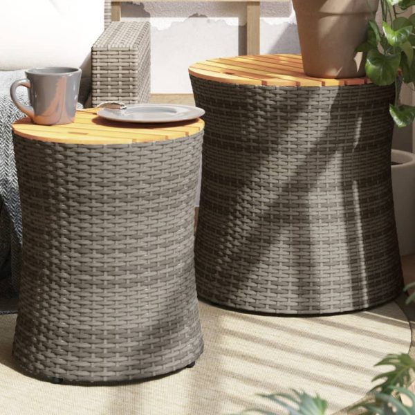 vidaXL Patio Side Tables 2 pcs with Wooden Top Beige Poly Rattan