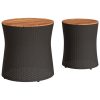 vidaXL Patio Side Tables 2 pcs with Wooden Top Beige Poly Rattan