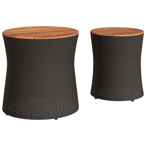 vidaXL Patio Side Tables 2 pcs with Wooden Top Beige Poly Rattan