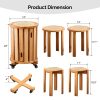 4/6 PCS Stackable Stools, Rubber Wood Stool with Rattan Woven Seat and Mobile Base, Stacking Side Stool for Dining Table, Walnut / Natural Wood