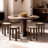 4/6 PCS Stackable Stools, Rubber Wood Stool with Rattan Woven Seat and Mobile Base, Stacking Side Stool for Dining Table, Walnut / Natural Wood