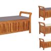 vidaXL Patio Storage Bench with Cushion Loveseat Outdoor Solid Wood Acacia