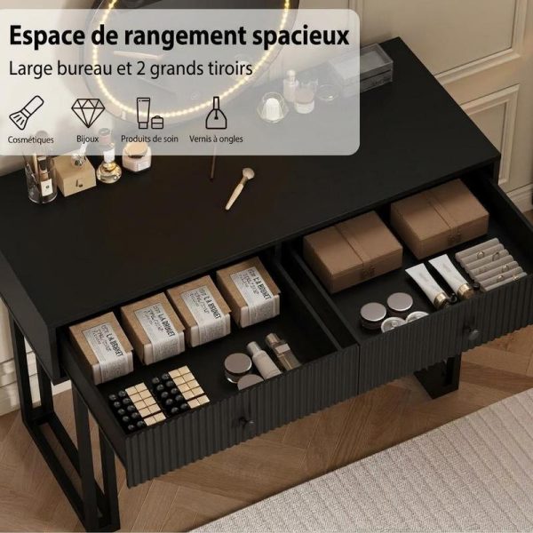 local-goods-image-c83bf197-5e0044a9-90f0-414c-8006-58795e4d8478 IDEALHOUSE Vanity Desk with Mirror and Lights, 49.2”H Makeup Vanity with 3 Color Lights and Adjustable Brightness, Bedroom Vanity Table with 2 Drawers, Black