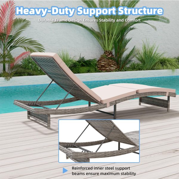 3 Pieces Chaise Lounge Set, Modern Outdoor Patio Furniture with Adjustable Backrest & Side Table, Durable PE Wicker, Weather Resistant Cushions