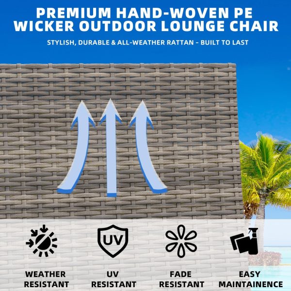 3 Pieces Chaise Lounge Set, Modern Outdoor Patio Furniture with Adjustable Backrest & Side Table, Durable PE Wicker, Weather Resistant Cushions