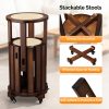 4/6 PCS Stackable Stools, Rubber Wood Stool with Rattan Woven Seat and Mobile Base, Stacking Side Stool for Dining Table, Walnut / Natural Wood