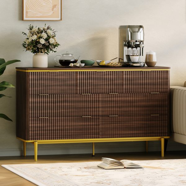local-goods-image-d2d93baf-a462999e-f60a-4893-925f-0b0bc51fdcb2 GarveeHome 7 Drawers Dresser for Bedroom, 54in Wide Fluted Chest of Drawers Dresser Wood Storage Cabinet Curved Design TV Stand with Gold Metal Handles for Bedroom Living Room, Walnut