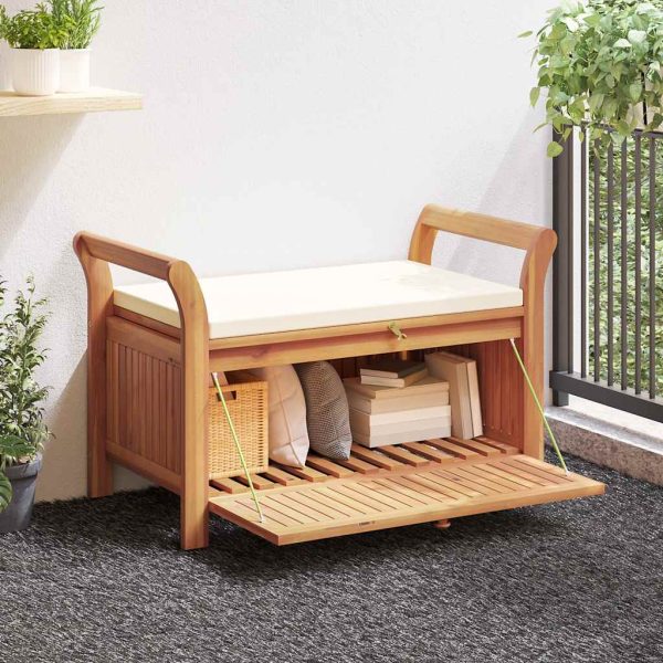 vidaXL Patio Storage Bench with Cushion Loveseat Outdoor Solid Wood Acacia