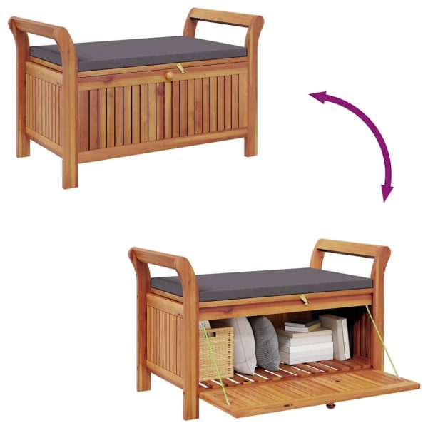 vidaXL Patio Storage Bench with Cushion Loveseat Outdoor Solid Wood Acacia