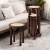 4/6 PCS Stackable Stools, Rubber Wood Stool with Rattan Woven Seat and Mobile Base, Stacking Side Stool for Dining Table, Walnut / Natural Wood