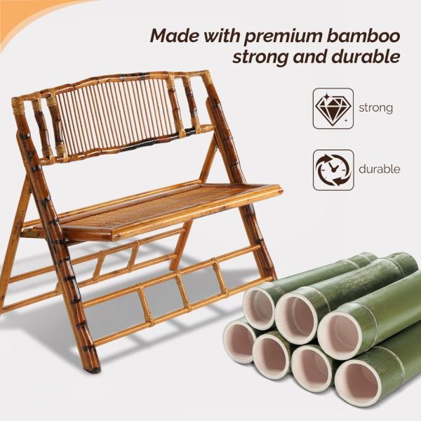 Handmade Bamboo Rattan Double Seat Folding Loveseat - Sturdy Portable Foldable Chair for Outdoor Patio Balcony Garden, Space-Saving Outdoor Leisure Chair