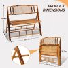 Handmade Bamboo Rattan Double Seat Folding Loveseat - Sturdy Portable Foldable Chair for Outdoor Patio Balcony Garden, Space-Saving Outdoor Leisure Chair