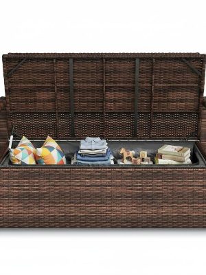 Wicker storage stool Iron Plastic wood Wicker Wicker Waterproof cushion Wicker storage stool
