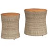 vidaXL Patio Side Tables 2 pcs with Wooden Top Beige Poly Rattan