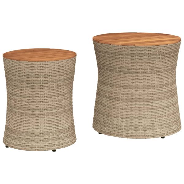 vidaXL Patio Side Tables 2 pcs with Wooden Top Beige Poly Rattan