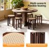 4/6 PCS Stackable Stools, Rubber Wood Stool with Rattan Woven Seat and Mobile Base, Stacking Side Stool for Dining Table, Walnut / Natural Wood