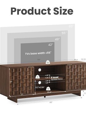 COLAMY TV Stand with Two Doors， Entertainment Center 59" with Adjustable Shelves and Storage， Mid-Century Modern TV Stand for 50/55/65 inch TV， Media Console Cabinet for Living Room， Bedroom Walnut