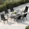 Set of 6 Brown Outdoor Patio Chairs with High Back, Stackable and All-Weather Resistant Textilene Fabric, Perfect for Backyard, Poolside, Garden, and Balcony Dining