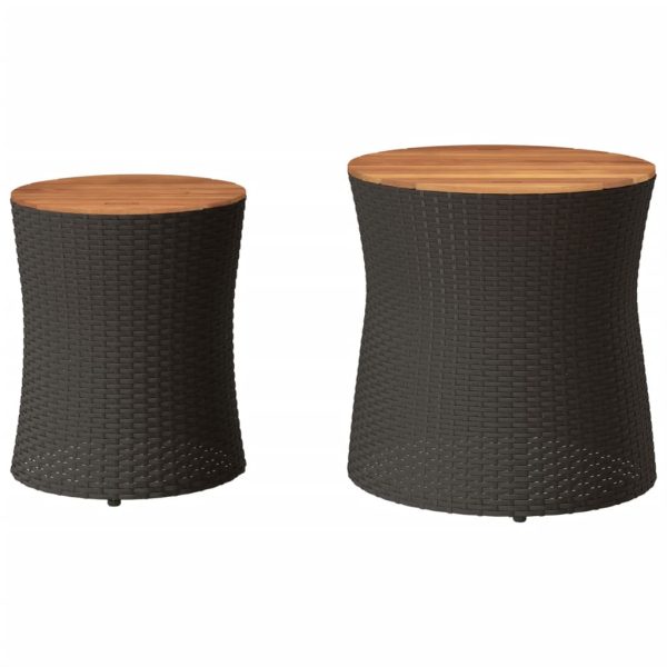 vidaXL Patio Side Tables 2 pcs with Wooden Top Beige Poly Rattan